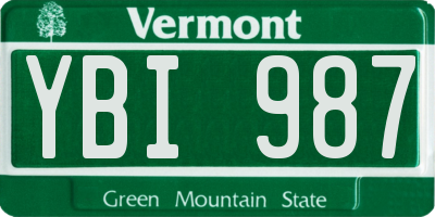 VT license plate YBI987