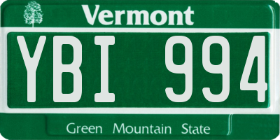 VT license plate YBI994