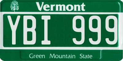 VT license plate YBI999