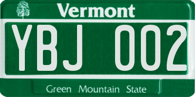 VT license plate YBJ002
