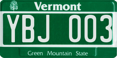 VT license plate YBJ003