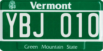 VT license plate YBJ010