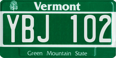 VT license plate YBJ102