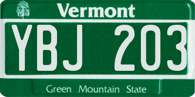 VT license plate YBJ203