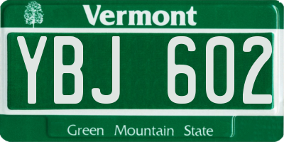 VT license plate YBJ602