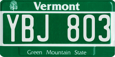 VT license plate YBJ803