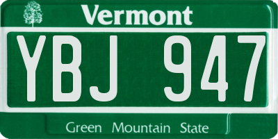 VT license plate YBJ947