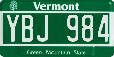 VT license plate YBJ984