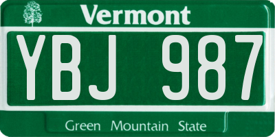 VT license plate YBJ987