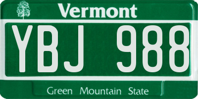 VT license plate YBJ988
