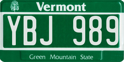 VT license plate YBJ989