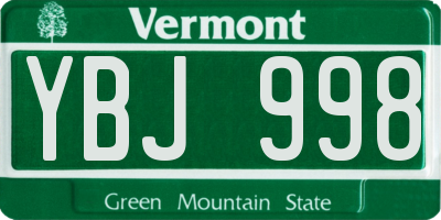 VT license plate YBJ998
