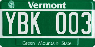 VT license plate YBK003