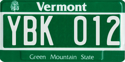 VT license plate YBK012