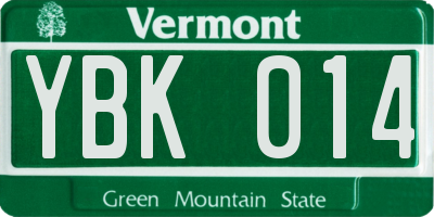 VT license plate YBK014