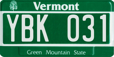 VT license plate YBK031