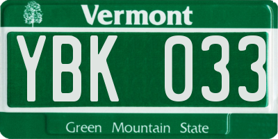 VT license plate YBK033
