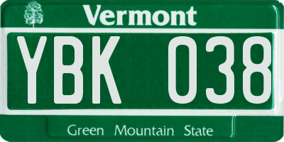 VT license plate YBK038
