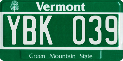 VT license plate YBK039
