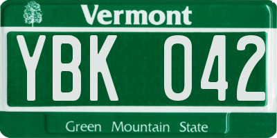 VT license plate YBK042
