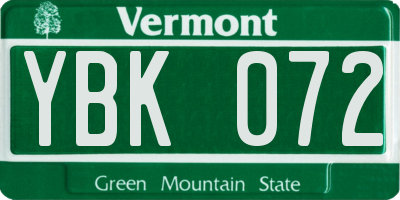 VT license plate YBK072