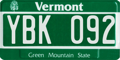 VT license plate YBK092