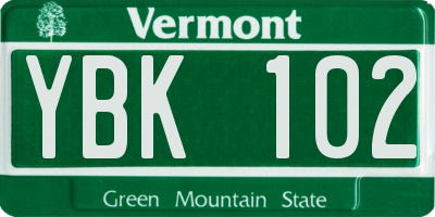 VT license plate YBK102