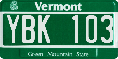 VT license plate YBK103