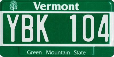 VT license plate YBK104