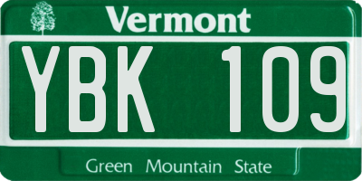 VT license plate YBK109