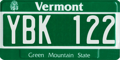 VT license plate YBK122