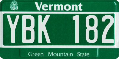 VT license plate YBK182