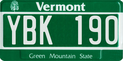 VT license plate YBK190