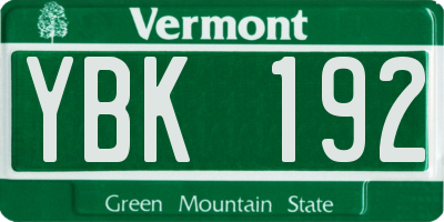 VT license plate YBK192
