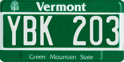 VT license plate YBK203