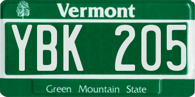 VT license plate YBK205