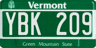 VT license plate YBK209