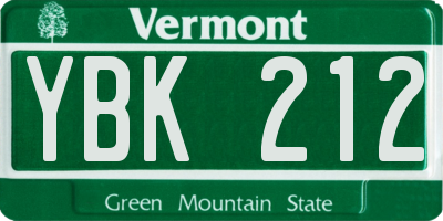 VT license plate YBK212