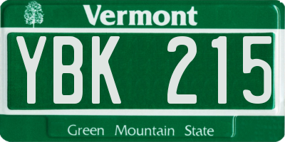 VT license plate YBK215