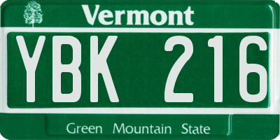 VT license plate YBK216