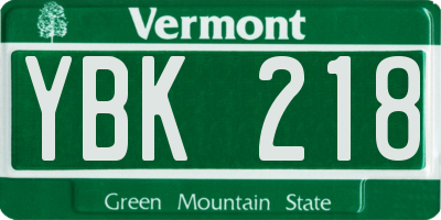 VT license plate YBK218