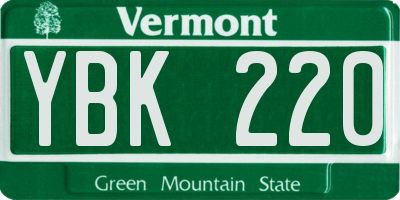 VT license plate YBK220