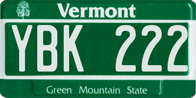 VT license plate YBK222