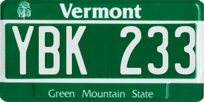 VT license plate YBK233