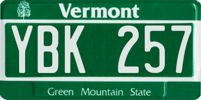 VT license plate YBK257