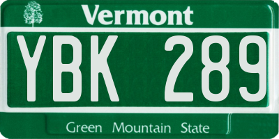 VT license plate YBK289