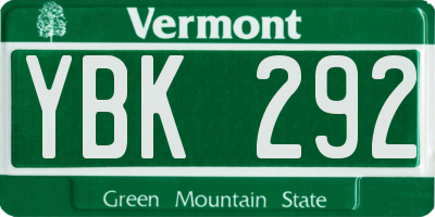 VT license plate YBK292