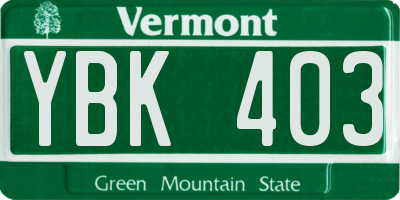 VT license plate YBK403