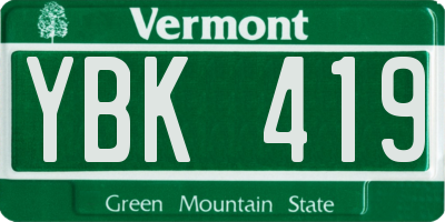 VT license plate YBK419