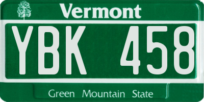 VT license plate YBK458
